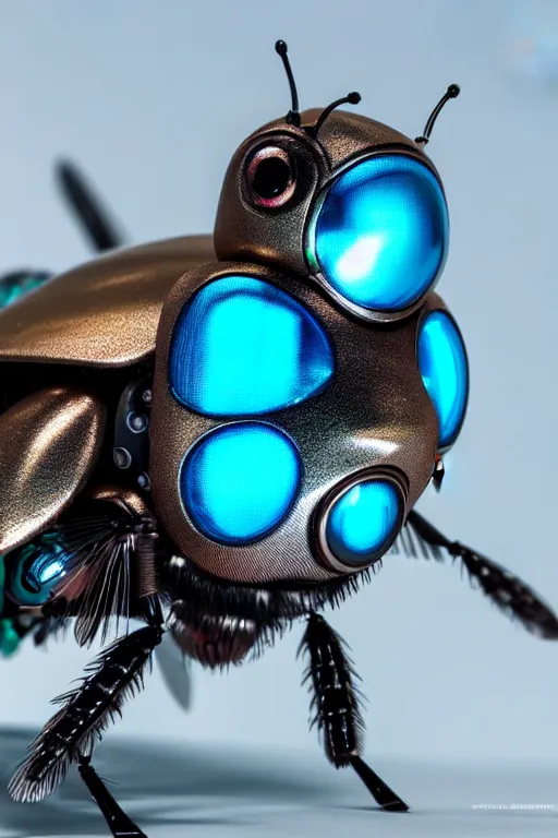 Image similar to high quality macro robot warrior metallic tachinid fly! gorgeous highly detailed hannah yata elson peter cinematic turquoise lighting high quality low angle hd 8k sharp shallow depth of field