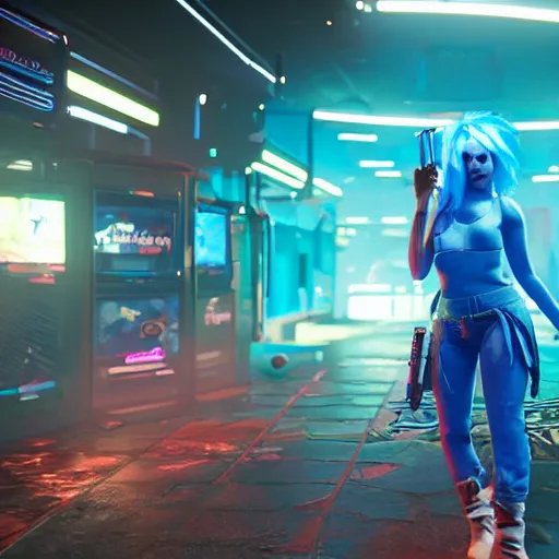 Image similar to Smurfette in cyberpunk 2077 unreal engine 5 8k hyperdetailed