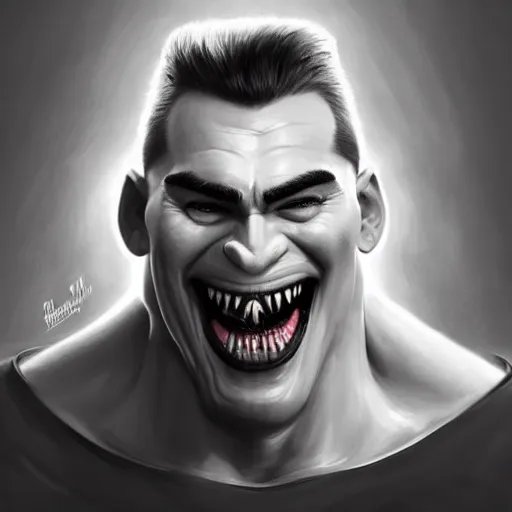 KREA - Beautiful face Portrait of very manly Gigachad with very big jaws,  original Gigachad, big eyebrows, colorful face painting on grey scale face,  powerful , magic, thunders, dramatic lighting, intricate, wild