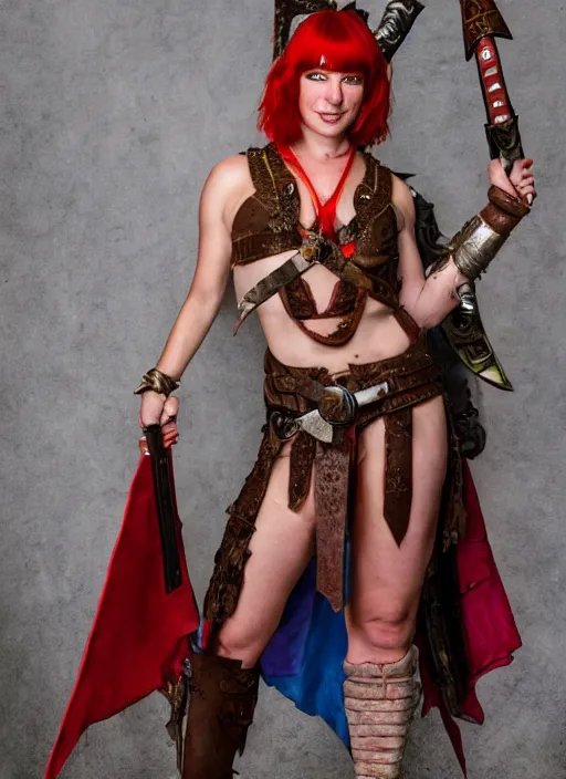 Image similar to leeloo dallas as xenia warrior princess, full body portrait