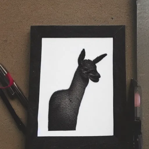 Prompt: tattoo idea of a alpaca face on a monstera leaf