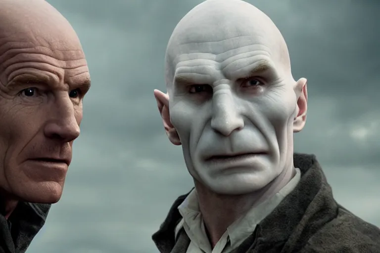 Image similar to promotional image of Bryan Cranston as Voldemort in Harry Potter and the Deathly Hallows: Part 1 (2010), movie still frame, promotional image, imax 70 mm footage