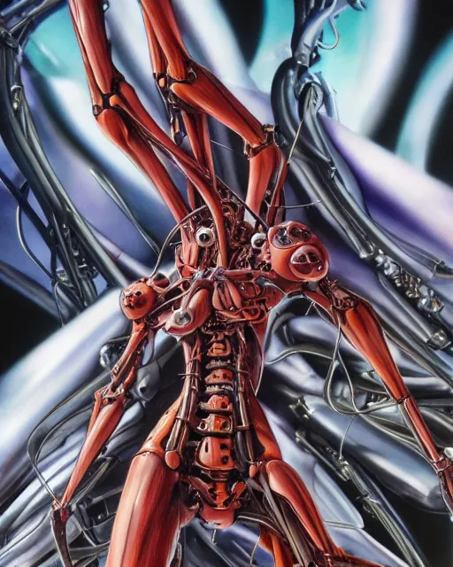 Image similar to neon genesis evangelion by yoshitaka amano, by hr giger, biomechanical, 4 k, hyper detailed, hyperrealism, anime, neo tokyo 3, third impact, deviantart, artstation