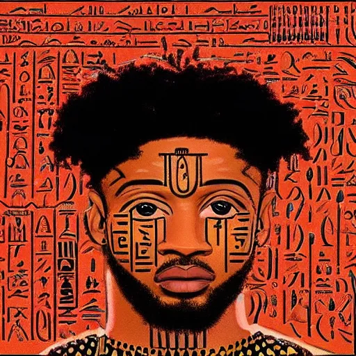 Image similar to “ never seen before hieroglyphics portrait of 2 1 savage, ultra 4 k resolution, recruiting for durag activities ”