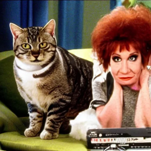 Prompt: a still from the tv series Married with children, actors replaced by cats and dogs, vhs quality