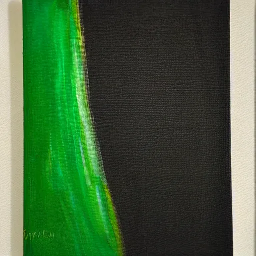 Prompt: a green ring on black canvas, done with one sweep, very wide brush stroke