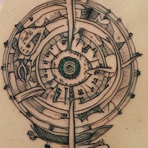 Image similar to Tattoo. Voynich manuscript. detailed