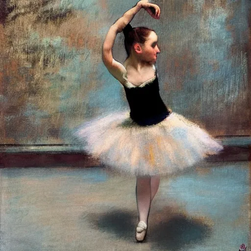 Image similar to a ballerina dancing by Edgar Degas as the world around her falls apart, ultra realistic, hyperrealistic, trending on artstation, hd, 8k