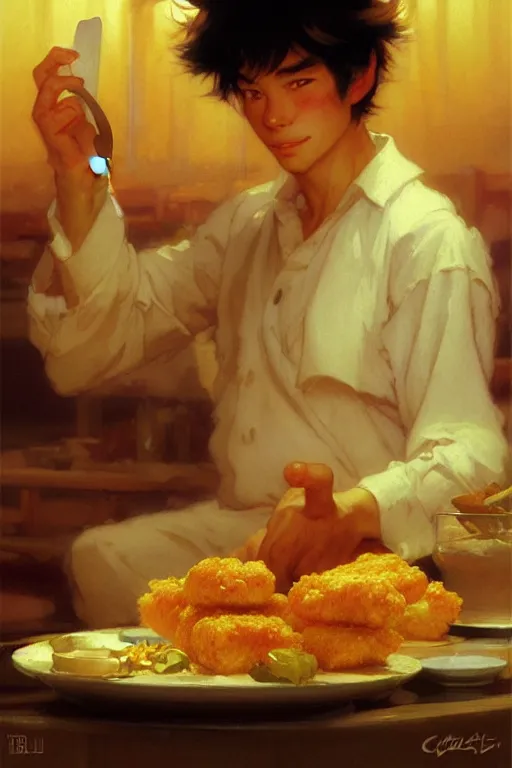 Image similar to nugget, food design, dynamic lighting, by studio ghibli, painting by gaston bussiere, craig mullins, j. c. leyendecker, tom of finland