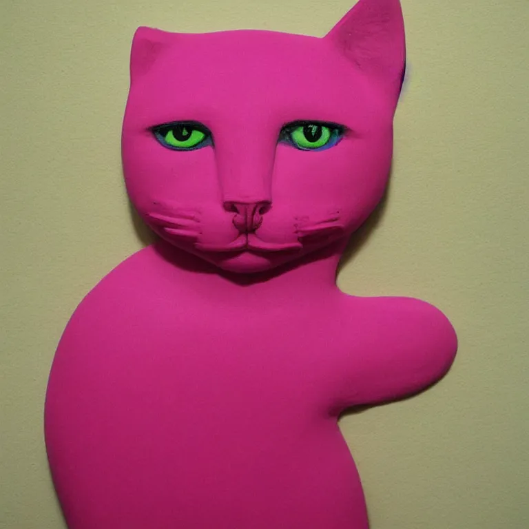 Image similar to beautiful pink cat made of plasticine, handcrafted, fabulous, plasticine art, wow, wonderful, by andy warhol