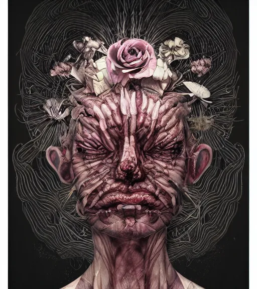 Image similar to portrait, nightmare anomalies, flowers by dariusz zawadzki, kenneth blom, mental alchemy, james jean, pablo amaringo, naudline pierre, contemporary art, hyper detailed