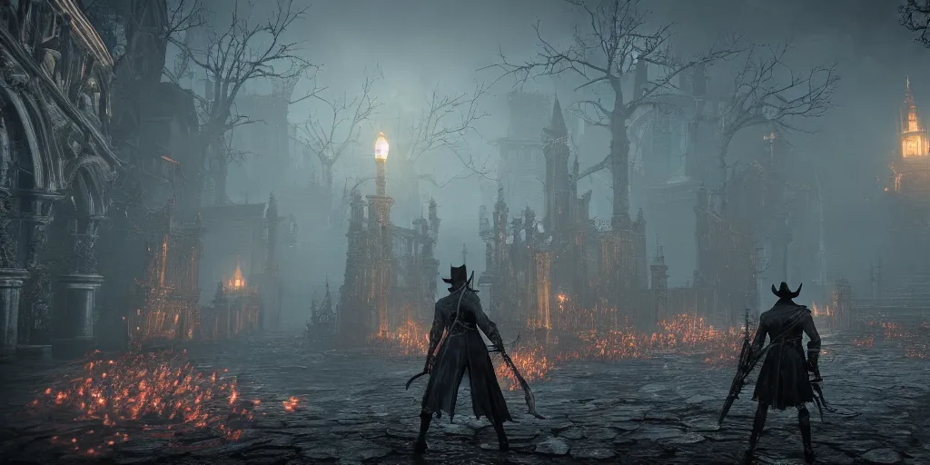 Image similar to A stunning screenshot of a unique area in Bloodborne