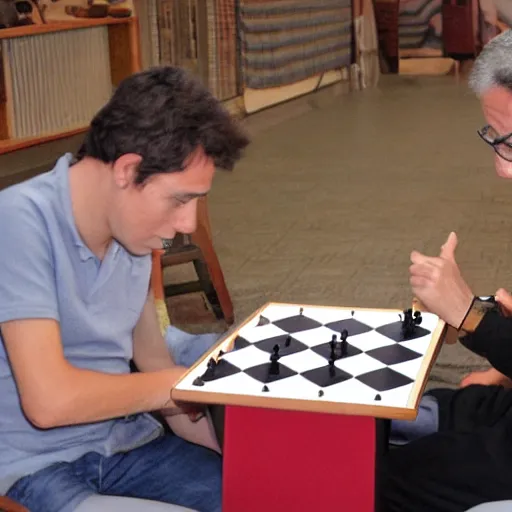 Magnus Carlsen punching Hikaru Nakamura during a chess, Stable Diffusion