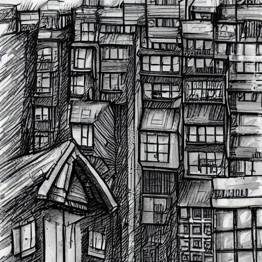 Image similar to a world fallen by disease, cities completely wasted away, nature taken over and grow over buildings, high quality sketch art