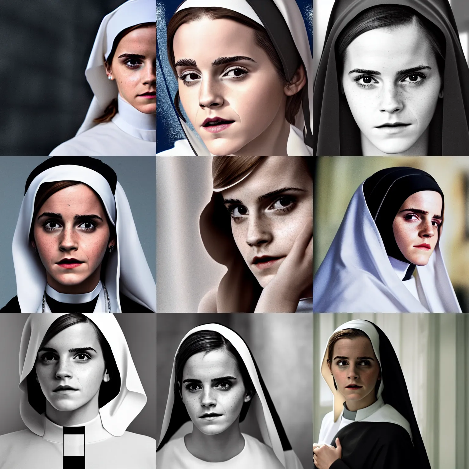 Prompt: Emma Watson as a nun, high detail photograph, 4k,