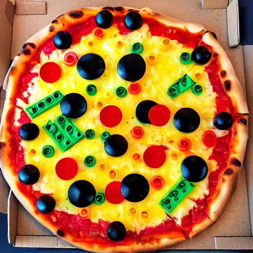 Image similar to a Pizza made out of Lego