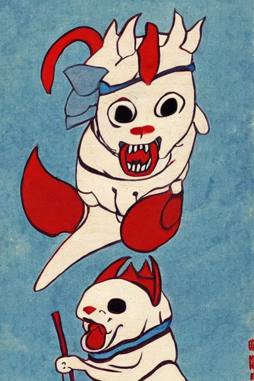 Prompt: baby harp seal as Ibaraki-dōji, scary, terrifying, oni, Japanese painting