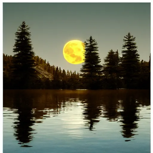 Prompt: a lake at night during a full moon. trending on artstation.