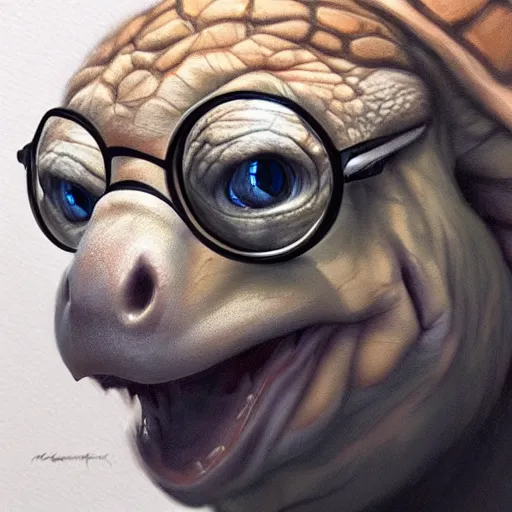 Image similar to hyper realistic mitch mcconnell as an anthropomorphic turtle, painted by greg rutkowski, artgerm, beautiful lighting, masterpiece, epic, 4 k