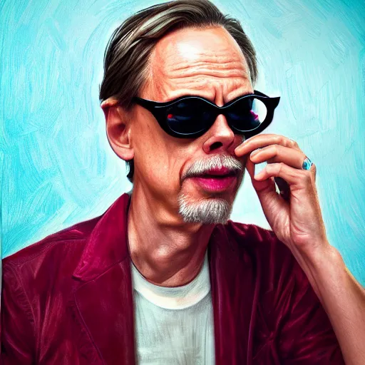 Image similar to 8 5 mm f 1. 8 photograph of steve buscemi wearing shutter shades, highly detailed, digital painting, artstation, smooth, sharp foccus, commercial photography, fashion shoot