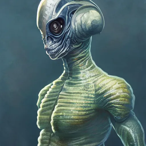 Prompt: reptile alien in a space suit, highly detailed, digital painting, artstation, concept art, smooth, sharp focus, portrait by greg rutkowski