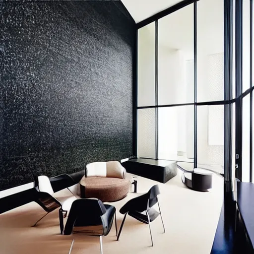 Prompt: “extravagant luxury apartment interior design, in Sydney, by Tadao Ando and Koichi Takada, art, black walls”