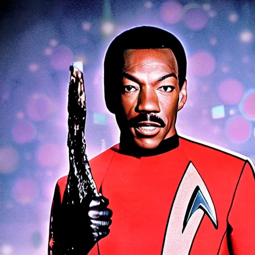 Image similar to a promotional still of Eddie Murphy in Star Trek 1966.