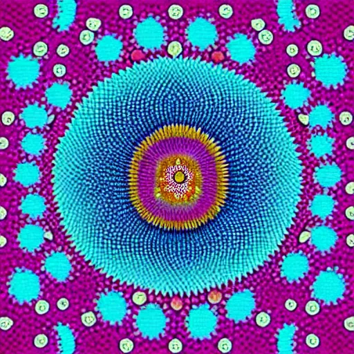 Image similar to flower optical illusion of infinite depth perspective pointillism style