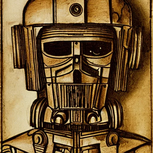 Prompt: sketch of c - 3 p 0 by leonardo da vinci