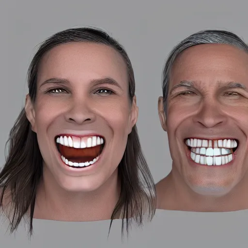 Image similar to poorly rendered 3 d set of teeth