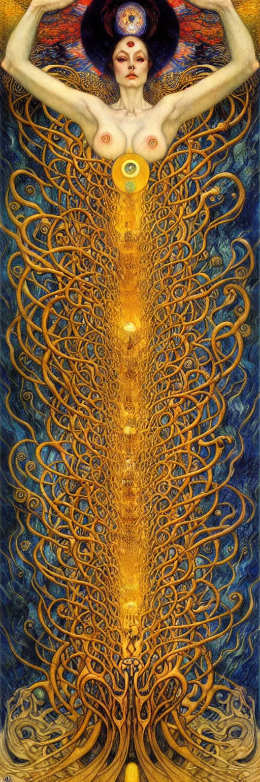 Image similar to Divine Chaos Engine by Karol Bak, Jean Delville, William Blake, Gustav Klimt, and Vincent Van Gogh, symbolist, visionary