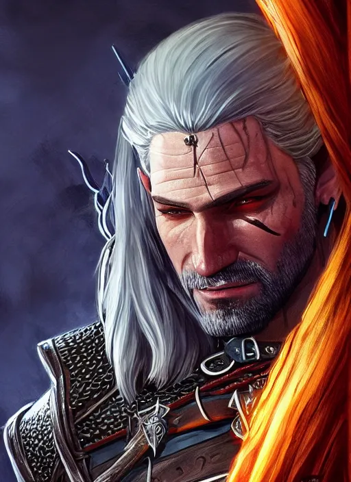 Image similar to male witcher, ultra detailed fantasy, dndbeyond, bright, colourful, realistic, dnd character portrait, full body, pathfinder, pinterest, art by ralph horsley, dnd, rpg, lotr game design fanart by concept art, behance hd, artstation, deviantart, hdr render in unreal engine 5