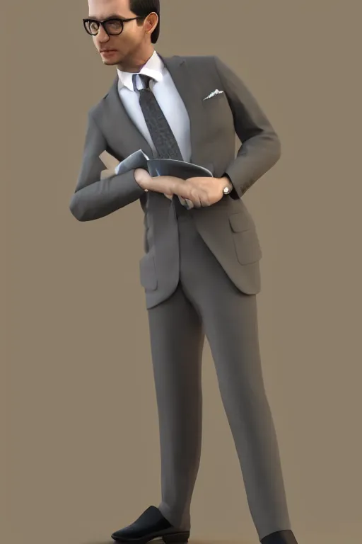 Image similar to full body 3 d render of a rich daddy, 3 2 years old, wear sliver suits, stubble, cramel hair, character concept art, octane render, trending by artstation, artbreeder