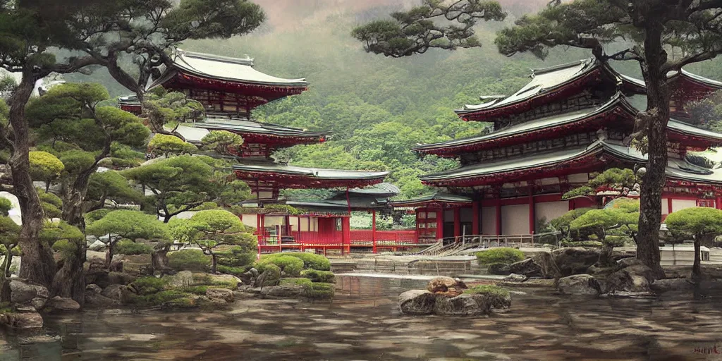 a japanese buddhist temple. a fantasy digital painting | Stable Diffusion