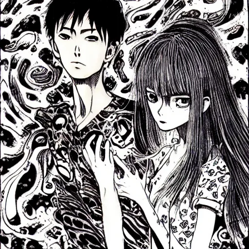 Image similar to “ art by junji ito and yoshitaka amano ”