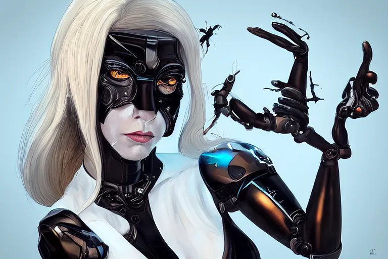 Image similar to “ a extremely detailed stunning portraits of solarpunk cyborg woman as black cat by allen william on artstation ”