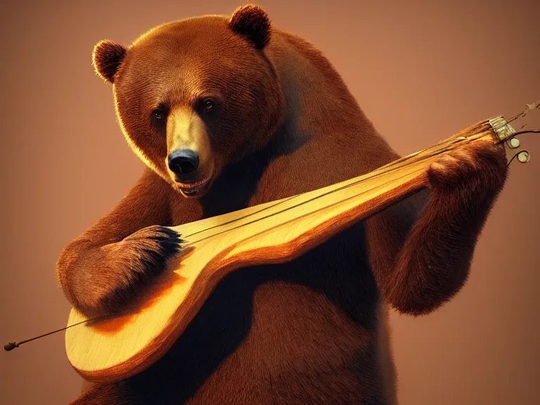 Image similar to bear plays the balalaika, Oil Painting, Trending on Artstation, octane render, Insanely Detailed, 8k, HD