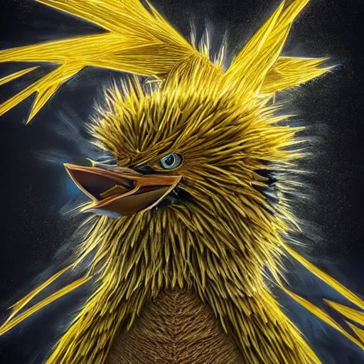 Image similar to national geographic photo of zapdos, pokemon in the wild, intricate, portrait, 8 k highly professionally detailed, hdr, award winning