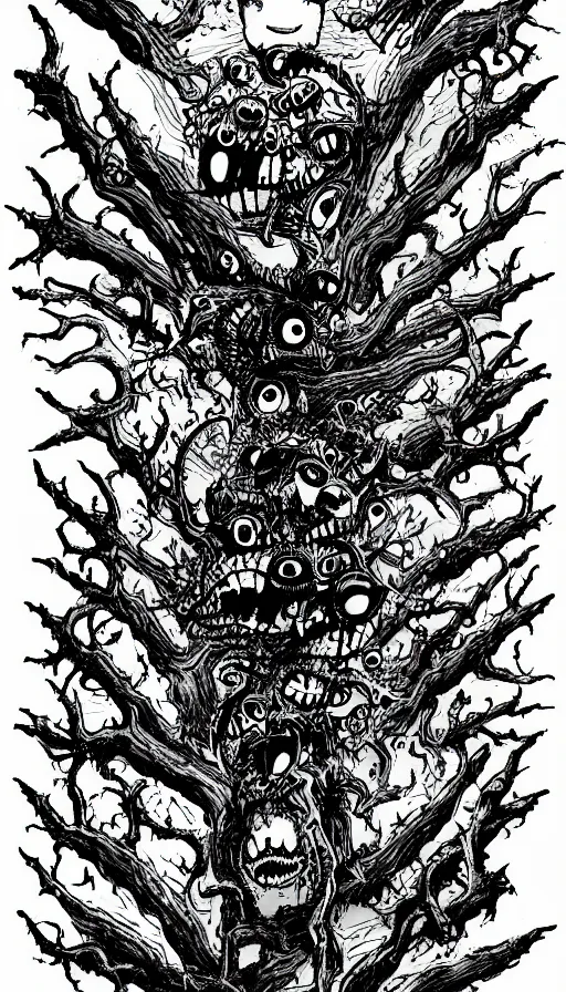 Image similar to a storm vortex made of many demonic eyes and teeth, by david eichenberg