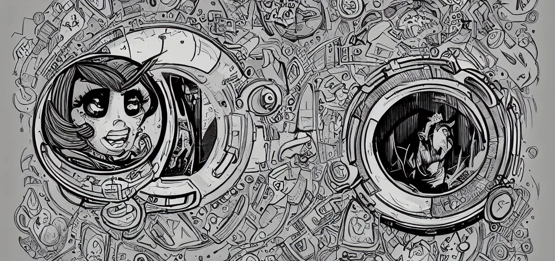 Prompt: Circular capsule by Sergio Cruz in the graphic style of Tim Shumate, detailed art, trending on Artstation, sharp focus, comic art