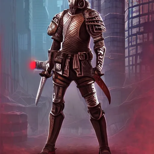 Prompt: medieval cyberpunk warrior
