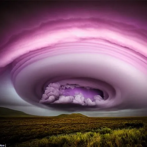 Image similar to amazing photo of a purple clouds in the shape of a tornado by marc adamus, beautiful dramatic lighting