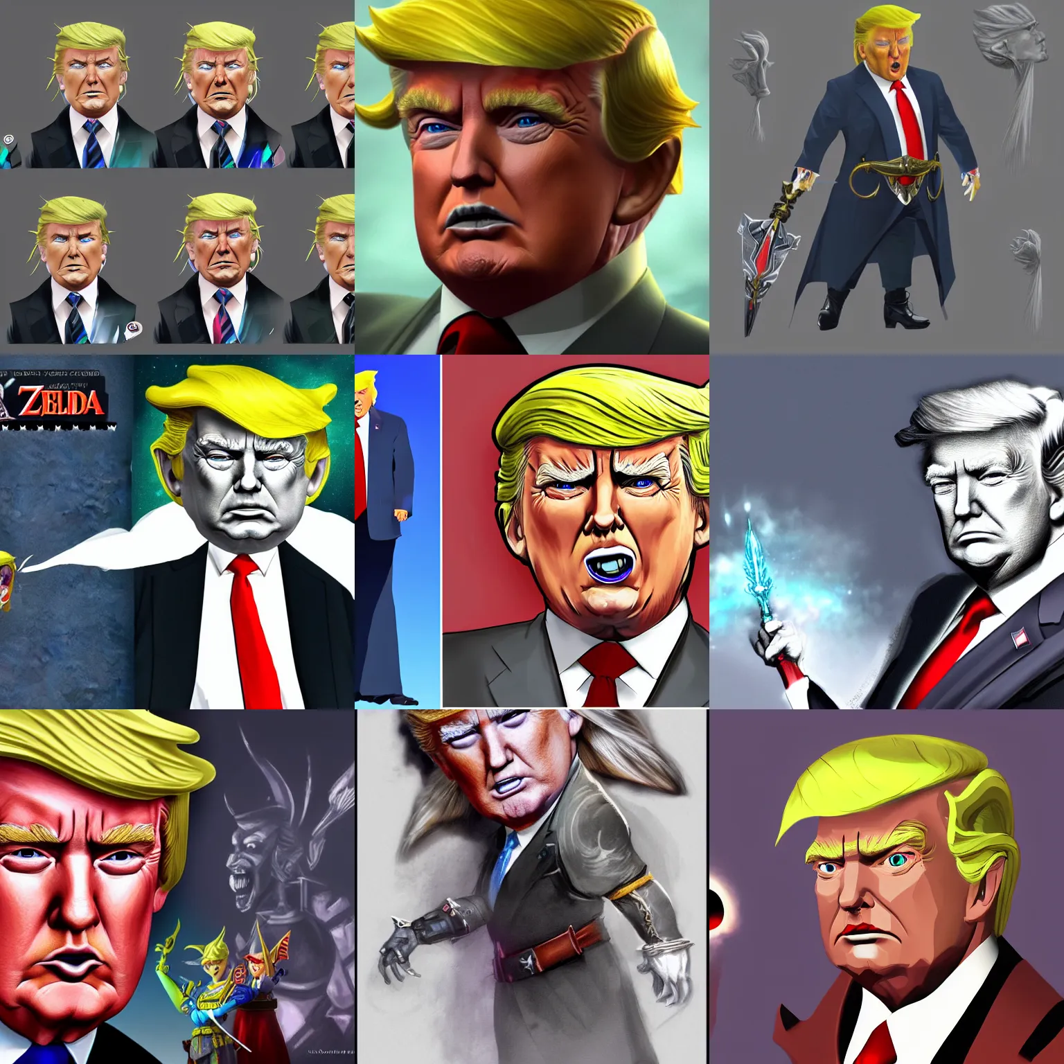Prompt: concept art of Donald Trump as a Zelda villain, award winning illustration, artstation HD, 4k, 8k