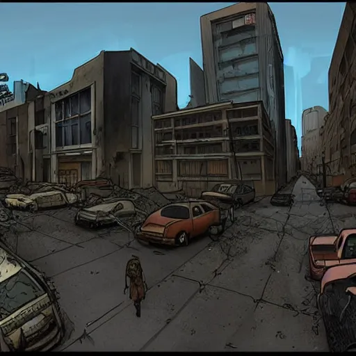 Prompt: a streetview of a post-apocalyptic city, infested with zombies, cinematic