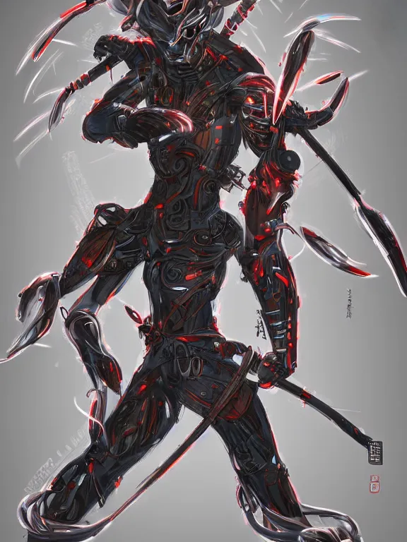 Image similar to full body front view portrait of natural, bio - mechanical ninja samurai, nature and cyber, character design, correct anatomy, concept art, digital illustration, ray tracing, ultra detailed, fantasy, neon lighting, intricate and highly detailed, coloured with lots of colour, pose, fantasy, sharp focus,