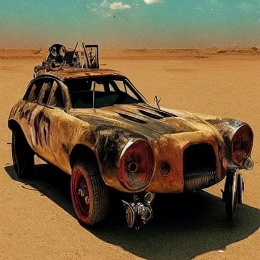 Image similar to a madmax car in jodorowsky style