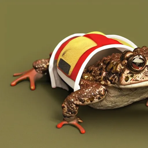 Image similar to a toad carrying a taco backpack, 3D render, octane renderer