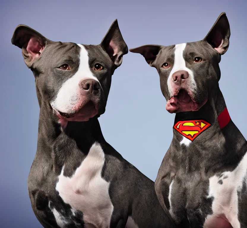 Prompt: pitbull dog wearing superman suit, hyperrealistic, 8 k resolution, well designed