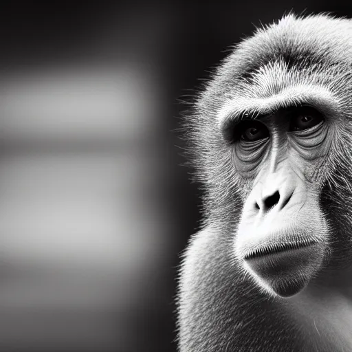 Image similar to monkey looking like Joe Biden, grey scale face, intricate, wild, highly detailed, hybrid animal, ape humanoid, looking like human, sharp focus