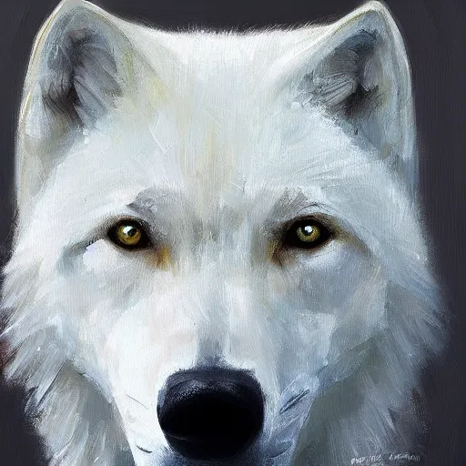 Image similar to A portrait of a white wolf wearing a crown, oil painting, award winning masterpiece, artstation